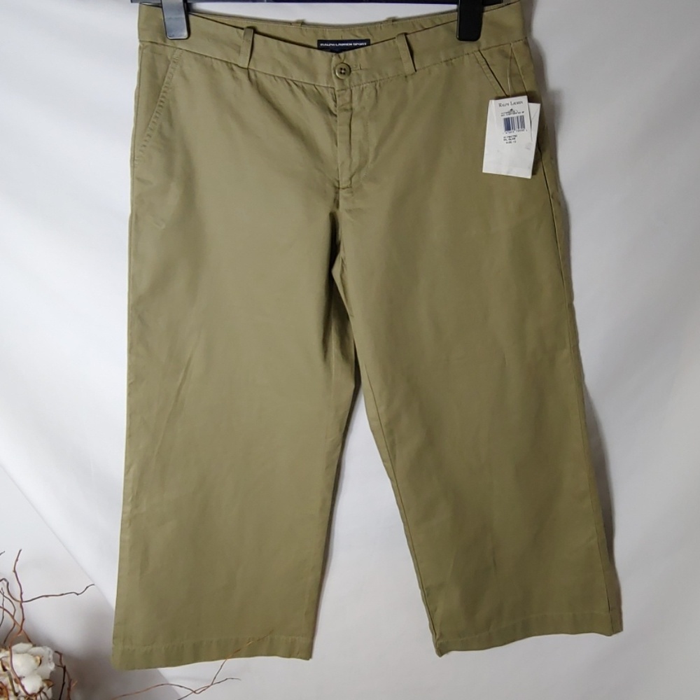 Ralph Lauren Sport green cotton wide leg capris Size 10 Brand New